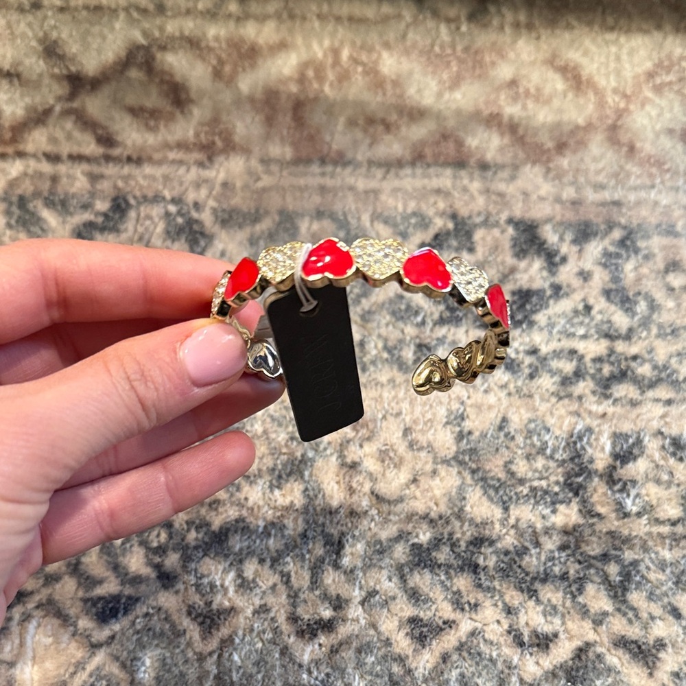 NWT J. Crew Gold Heart Link Bracelet with Red Enamel Accents